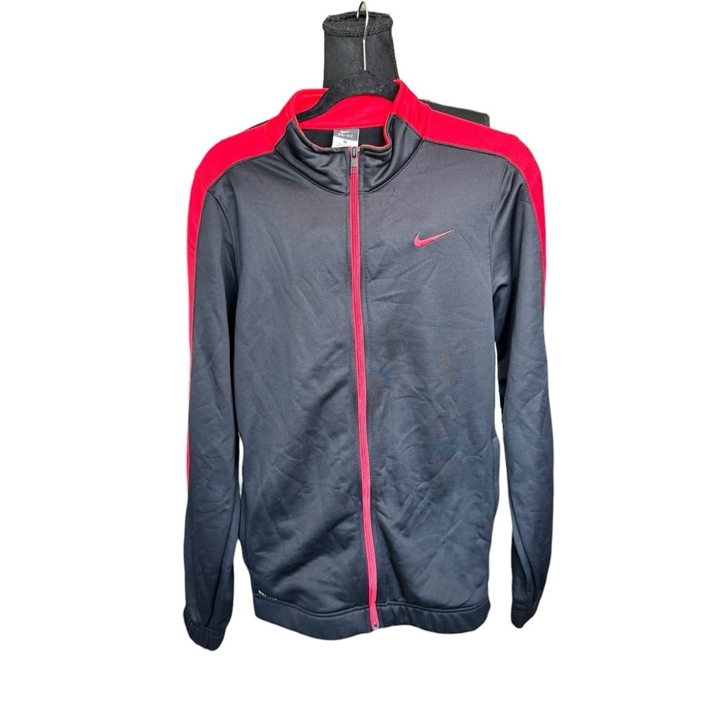 Nike Dri-FIT Zip Up Track Jacket Small Black Red Athletic Running Gym Y2K Sporty